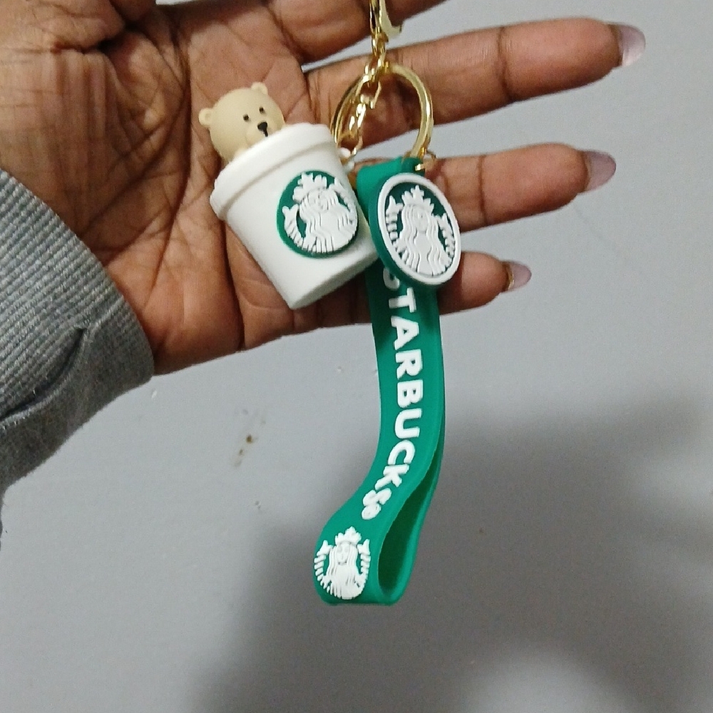 Starbucks Green Keychain Charm with Bear and Cup